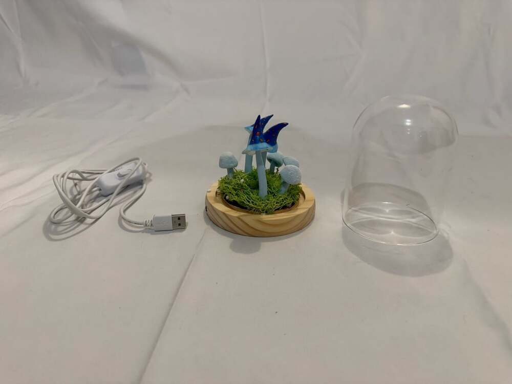 Handmade Enchanted Blue Mushroom Lamp Fairy Tale Night Light